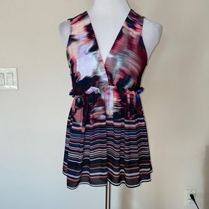 Clover Canyon Sleeveless V Neck Blouse Ruffle Trim